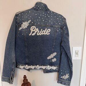 Custom bride denim jacket with rhinestone and pearls